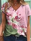 billige T-shirts-Dame Daglig Helg T skjorte Blomster Tema Maling Kortermet Blomstret Fargeblokk V-hals Trykt mønster Grunnleggende Topper Rosa S / 3D-utskrift