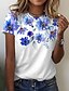 baratos T-shirts-Mulheres Tema Flores Camiseta Floral Gráfico Estampado Decote Redondo Básico Blusas Azul