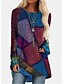 abordables T-shirts-Robe t-shirt Tunique Femme du quotidien Sortie Peinture Manches Longues Géométrique Col Rond Imprimer basique Bleu Rouge Hauts Standard S / 3D effet