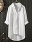 cheap Tops &amp; Blouses-Women&#039;s Cotton Blouse 3/4 Sleeve Regular Fit Basic Shirt Collar