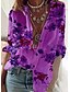 cheap Tops &amp; Blouses-Women&#039;s Floral Long Sleeve Blouse Shirt Standing Collar Print Tops Blue Purple S