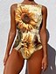 cheap One-Pieces-Women&#039;s Swimwear One Piece Monokini Normal Swimsuit Floral Tummy Control Slim Green White Yellow Camel Brown Strap Padded Bathing Suits Casual Sexy New / Padded Bras