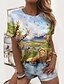 preiswerte Meistverkaufte Oberteile-Damen T Shirt Grün Bedruckt Tier Landschaft Täglich Wochenende Kurzarm Rundhalsausschnitt Basic Standard 3D Farbe S