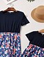 preiswerte Familien-Look-Sets-Mama und ich Kleid Blumen Bedruckt Staubiges Blau Maxi Kurzarm Grundlegend Passende Outfits / Sommer