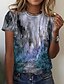 billige T-shirts-Dame Grafisk Landskap Daglig Helg Abstrakt Geometrisk Maling Kortermet T skjorte Rund hals Trykt mønster Grunnleggende Topper Blå Gul S / 3D-utskrift