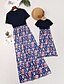 billige Sæt med tøj til hele familien-Mor og mig Kjole Blomstret Trykt mønster Dusty Blue Maxi Kortærmet Basale Matchende outfits / Sommer