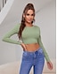cheap T-Shirts-Women&#039;s Crop Tshirt Light Green Khaki Brown Plain Daily Long Sleeve Round Neck Basic Cotton Blend Crop S / Machine wash / Stretchy
