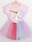 cheap Girls&#039; Clothing Sets-Kids Toddler Girls&#039; Clothing Set Short Sleeve Pink Unicorn Lace Cartoon Striped School Festival Cotton Regular Active Basic