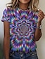 cheap Best Selling Women&#039;s Tops-Women&#039;s T shirt Tee Graphic Optical Illusion 3D Purple Print Short Sleeve Daily Weekend Basic Round Neck Regular Fit