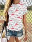 abordables T-shirts-T-shirt Femme Quotidien Fin de semaine Flamant Manches Courtes Feuille Animal Col Rond Imprimé basique Rose Claire Vert Blanche Hauts Standard / 3D effet