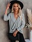 cheap Women&#039;s Clothing-Women&#039;s Blouse Long Sleeve Plain V Neck Tops White Gray Army Green