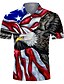 cheap Men&#039;s Tees &amp; Tank Tops-Men&#039;s Golf Shirt Tennis Shirt Collar Eagle American Flag National Flag Blue 3D Print Short Sleeve Button-Down Street Casual Tops Fashion Cool Casual Breathable / Sports