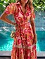 preiswerte Maxi-Kleider-Damen Schaukelkleid Maxikleid Rote Kurzarm Blumen Sommer V-Ausschnitt Elegant 2021 S M L XL XXL