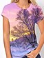 preiswerte T-shirts-Damen T Shirt Pflanzen Landschaft Täglich Wochenende 3D Farbe Kurzarm T Shirt Rundhalsausschnitt Bedruckt Basic Purpur S / 3D-Druck