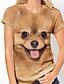 billige T-shirts-Dame T-shirt 3D Hund 3D Dyr Rund hals Trykt mønster Basale Toppe Brun / 3D-udskrivning