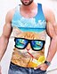 billige Tank Tops-Herre Singleter Underskjorte Katt 3D-utskrift Crew-hals Daglig Ferie Ermeløs 3D-utskrift Topper Fritid Strandstil Blå / Sommer