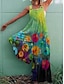 abordables Jumpsuits &amp; Rompers-Mujer Ordinario Escote Cuadrado Floral Verde Trébol Mono Floral Estampado