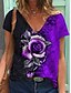 cheap T-Shirts-Women&#039;s T shirt Tee Purple Orange Red Floral Plants Daily Short Sleeve V Neck Basic Regular Floral S / 3D Print