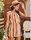 cheap Women&#039;s Clothing-Women&#039;s Romper Striped Backless Streetwear Off Shoulder Straight 30cm Regular Fit Orange S M L Summer