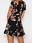 cheap Casual Dresses-Women&#039;s A Line Dress Short Mini Dress Black Short Sleeve Flower Spring Summer V Neck Casual 2021 S M L XL / Cotton / Cotton