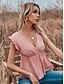 baratos Roupa de Mulher-Mulheres Blusa Camiseta Tecido Decote V Básico Moda Blusas Rosa