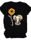 billige T-shirts-kvinders grafiske t-shirts løs pasform elefant solsikke du er min solskin colorblock lange korte ærmer crewneck toppe