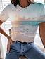 billige T-skjorte-Dame T skjorte Landskap hav Blå Trykt mønster Kortermet Ferie Helg Grunnleggende Rund hals Normal