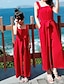 cheap New Arrivals-Family Look Overall &amp; Jumpsuit Daily Solid Colored Patchwork Red Maxi Sleeveless Active Matching Outfits