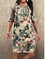 cheap Dresses-Women&#039;s Plus Size Shift Dress Knee Length Dress Fuchsia Orange Half Sleeve Floral Print Fall Summer Round Neck Hot Vintage 2021 S M L XL XXL 3XL 4XL