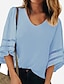 cheap Tops &amp; Blouses-Women&#039;s Daily Short Sleeve Blouse Shirt V Neck Tops Loose Wine White Black S / Long Sleeve