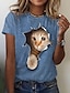 billige Super Sale-Dame T-shirt Grafisk Kat 3D Sort Hvid Blå Kortærmet Trykt mønster Årgang Daglig Weekend Rund hals Regulær