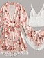 cheap Sleep &amp; Lounge-Women&#039;s 3 Pieces Pajamas Sets Satin Casual Comfort Lace Floral Imitated Silk Home Party Daily V Neck Gift Strap Top Long Sleeve Vintage Style Printing Shorts Spring Summer Belt Included Pink