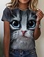 abordables Tops más vendidos-Mujer Camiseta Graphic Gato 3D Gris Estampado Manga Corta Diario Fin de semana Básico Escote Redondo Ajuste regular