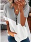 baratos Tops &amp; Blouses-Mulheres Tecido Bloco de cor Diário Final de semana Manga Curta Camiseta Decote V Zíper Patchwork Básico Roupa de rua Blusas Preto Azul Cinzento S