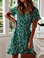 cheap Casual Dresses-Women&#039;s Mini Dress Emerald Green Dress Wrap Dress Navy Blue Green Floral Short Sleeve Summer Spring Ruffle Stylish V Neck Vacation Summer Dress Spring Dress 2023 S M L XL XXL