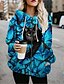 cheap Jackets-Women&#039;s Jacket Fall Spring Daily Holiday Regular Coat Regular Fit Casual Jacket Long Sleeve Print Cat Animal Patterned Blue