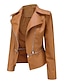 cheap Jackets-Women&#039;s Faux Leather Jacket Street Zipper Turndown Casual Regular Fit Outerwear Long Sleeve Winter Fall Black Camel Khaki M L XL
