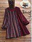 cheap Best Selling Plus Size-Women&#039;s Striped Daily Weekend Long Sleeve Blouse Shirt Round Neck Button Print Ethnic Casual Tops Blue Wine Khaki M / 3D Print