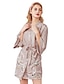 abordables Pyjamas-Peignoirs Vêtements de détente Intérieur Femme Mélange de Coton Robes de Chambre Col en V Manches 3/4 Paon Automne Ceinture Incluse Paon Lacet M Gris / Simple