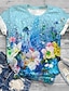 preiswerte Tops in Übergröße-Damen Übergröße Oberteile T-Shirt Blumen Grafik Kurzarm Bedruckt Grundlegend Rundhalsausschnitt Baumwoll-Spandex-Trikot Täglich Festtage Blau