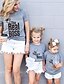 preiswerte New Arrivals-Familienblick Baumwolle T-Shirt Oberteile Täglich Buchstabe Bedruckt Weiß Schwarz Grau Kurzarm Grundlegend Passende Outfits