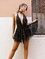 cheap Party Dresses-Women&#039;s Short Mini Dress A Line Dress Black Gold Sleeveless Backless Sequins Tassel Fringe Solid Color Pure Color Halter Neck Deep V Spring Summer Party Stylish Hot Sexy 2022 S M L XL / Slim