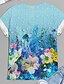 cheap Plus Size Tops-Women&#039;s Plus Size Tops T shirt Floral Graphic Short Sleeve Print Basic Crewneck Cotton Spandex Jersey Daily Holiday Blue