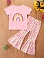 cheap Girls&#039; Clothing Sets-Toddler Girls&#039; Clothing Set Children&#039;s Day Short Sleeve 2 Pieces Pink Black Red Rainbow Casual Cotton Regular Basic / Summer
