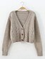 cheap Cardigans-Women&#039;s Cardigan Solid Color Long Sleeve Sweater Cardigans V Neck Oatmeal Gray off-white