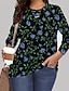 cheap Plus Size Tops-Women&#039;s Plus Size Tops Tunic Floral Graphic Long Sleeve Print Basic Hoodie Crewneck Microfiber Daily Fall Navy Blue