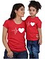 cheap New Arrivals-Mommy and Me Cotton T shirt Tops Daily Heart Print Black Gray Red Short Sleeve Daily Matching Outfits