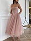 preiswerte Casual Kleider-Damen Midikleid Schaukelkleid Rosa Ärmellos Gitter Volltonfarbe Spaghetti-Träger Frühling Sommer Party Elegant Romantisch 2022 S M L XL