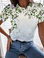 cheap T-Shirts-Women&#039;s T shirt Tee Grass Green White Ivory Print Floral Casual Holiday Short Sleeve Round Neck Basic Regular Abstract Painting S