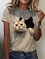 billige Super Sale-Dame T-shirt Grafisk Kat 3D Sort Hvid Blå Kortærmet Trykt mønster Årgang Daglig Weekend Rund hals Regulær